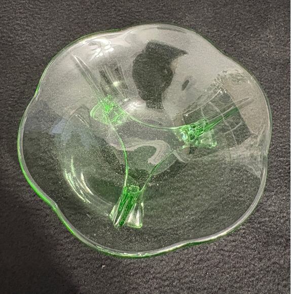 2 Fostoria Green Footed Bowl Depression Uranium  Glass - Picture 5 of 8